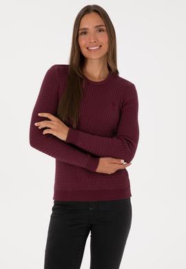 Kadın Bordo Bisiklet Yaka Basic Kazak - 50307763033