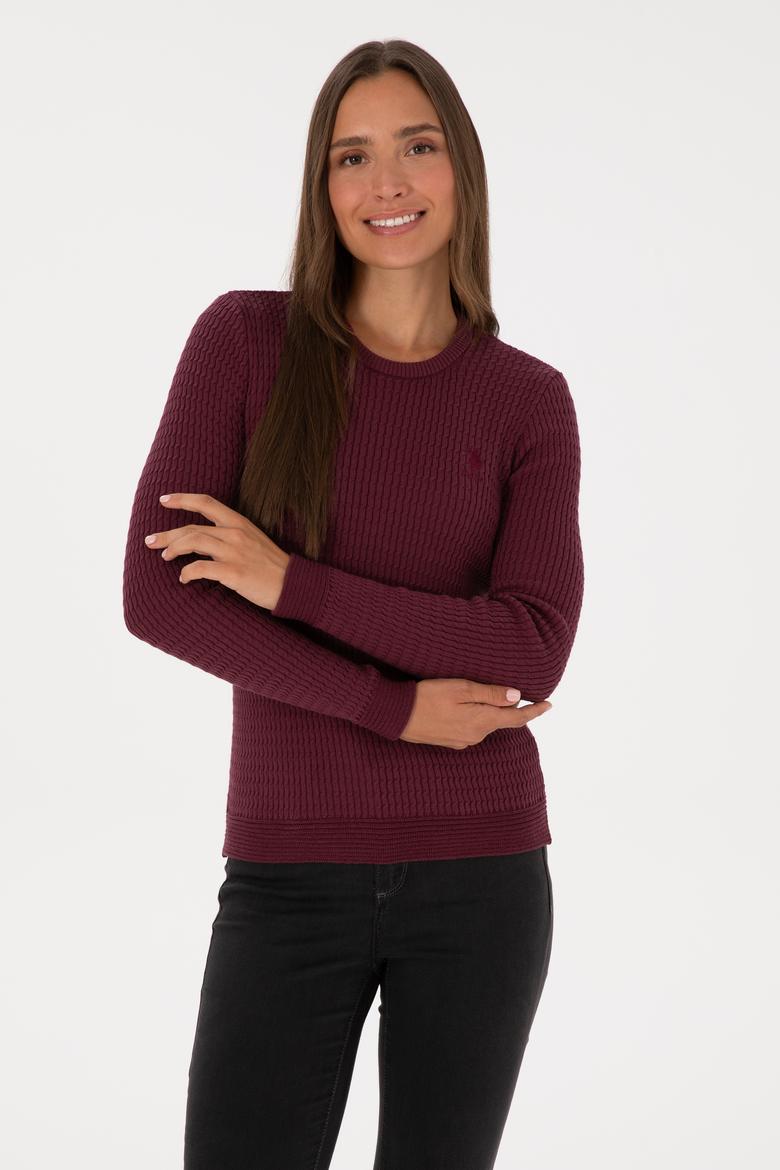 Kadın Bordo Bisiklet Yaka Basic Kazak - 50307763033