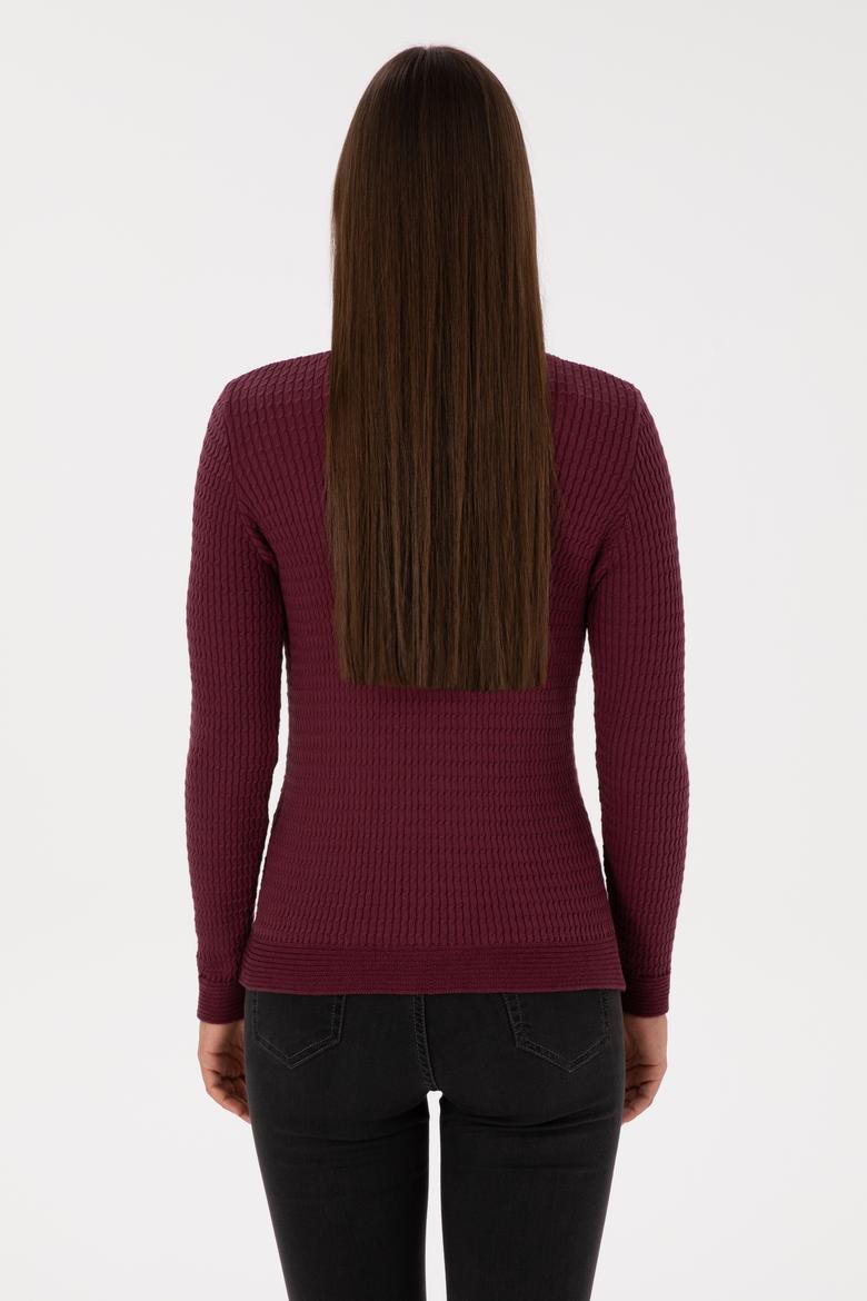 Kadın Bordo Bisiklet Yaka Basic Kazak - 50307763033