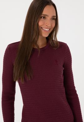 Kadın Bordo Bisiklet Yaka Basic Kazak - 50307763033