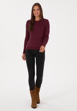 Kadın Bordo Bisiklet Yaka Basic Kazak - 50307763033