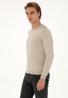 Erkek Slim Fit Bisiklet Yaka Taş Melanj Basic Kazak - 50307779004