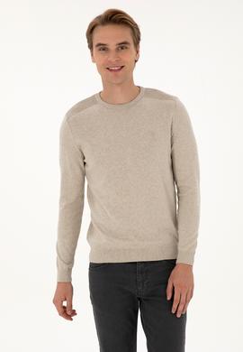 Erkek Slim Fit Bisiklet Yaka Taş Melanj Basic Kazak - 50307779004