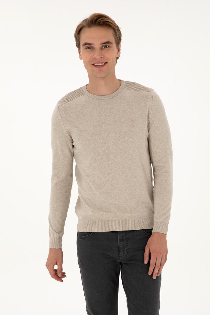 Erkek Slim Fit Bisiklet Yaka Taş Melanj Basic Kazak