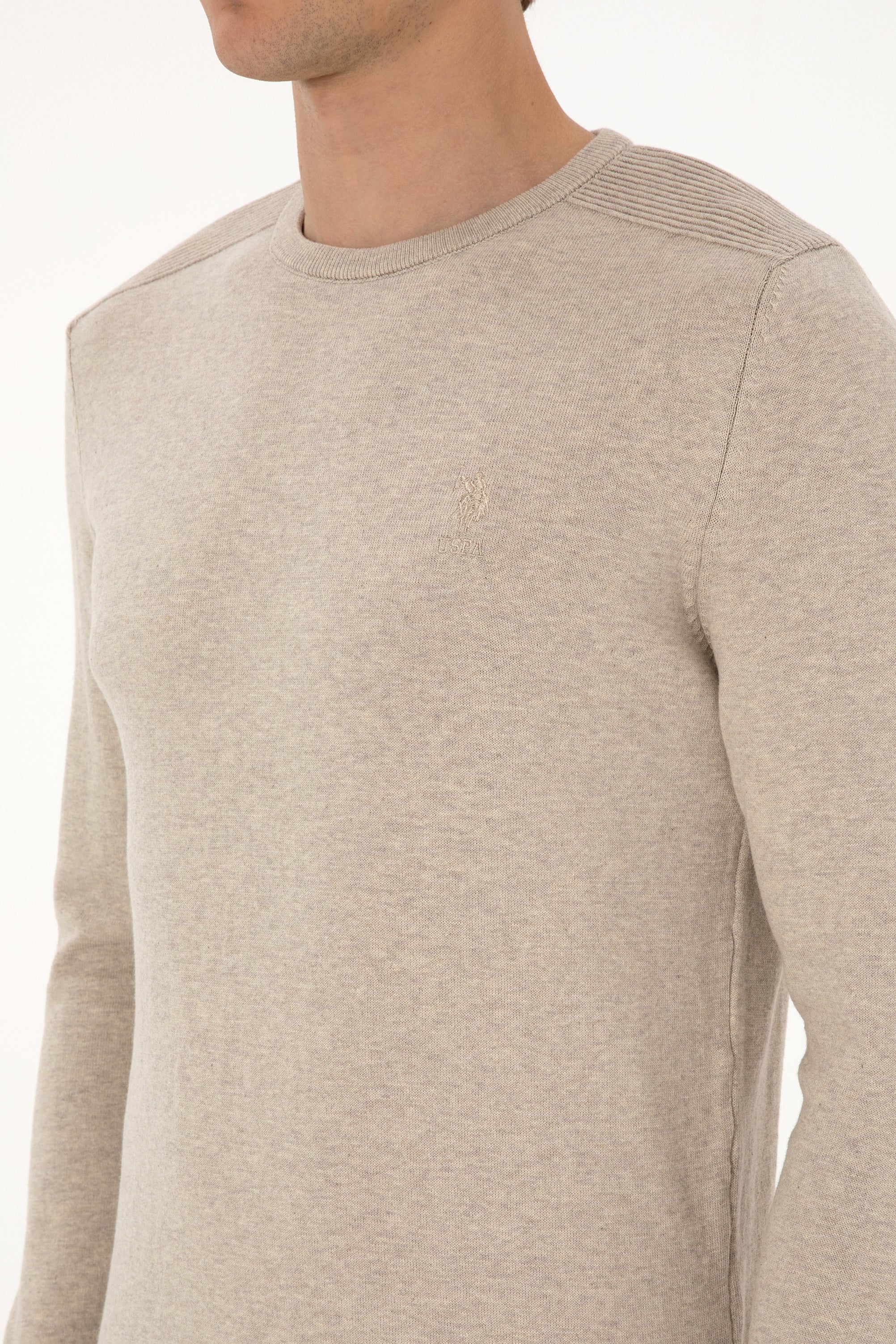 Erkek Slim Fit Bisiklet Yaka Taş Melanj Basic Kazak - Image 7