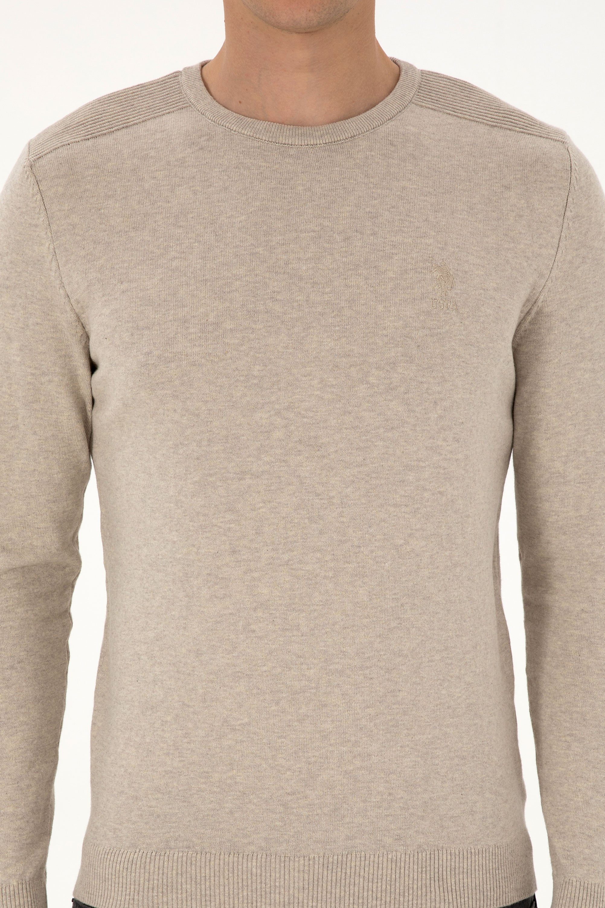 Erkek Slim Fit Bisiklet Yaka Taş Melanj Basic Kazak