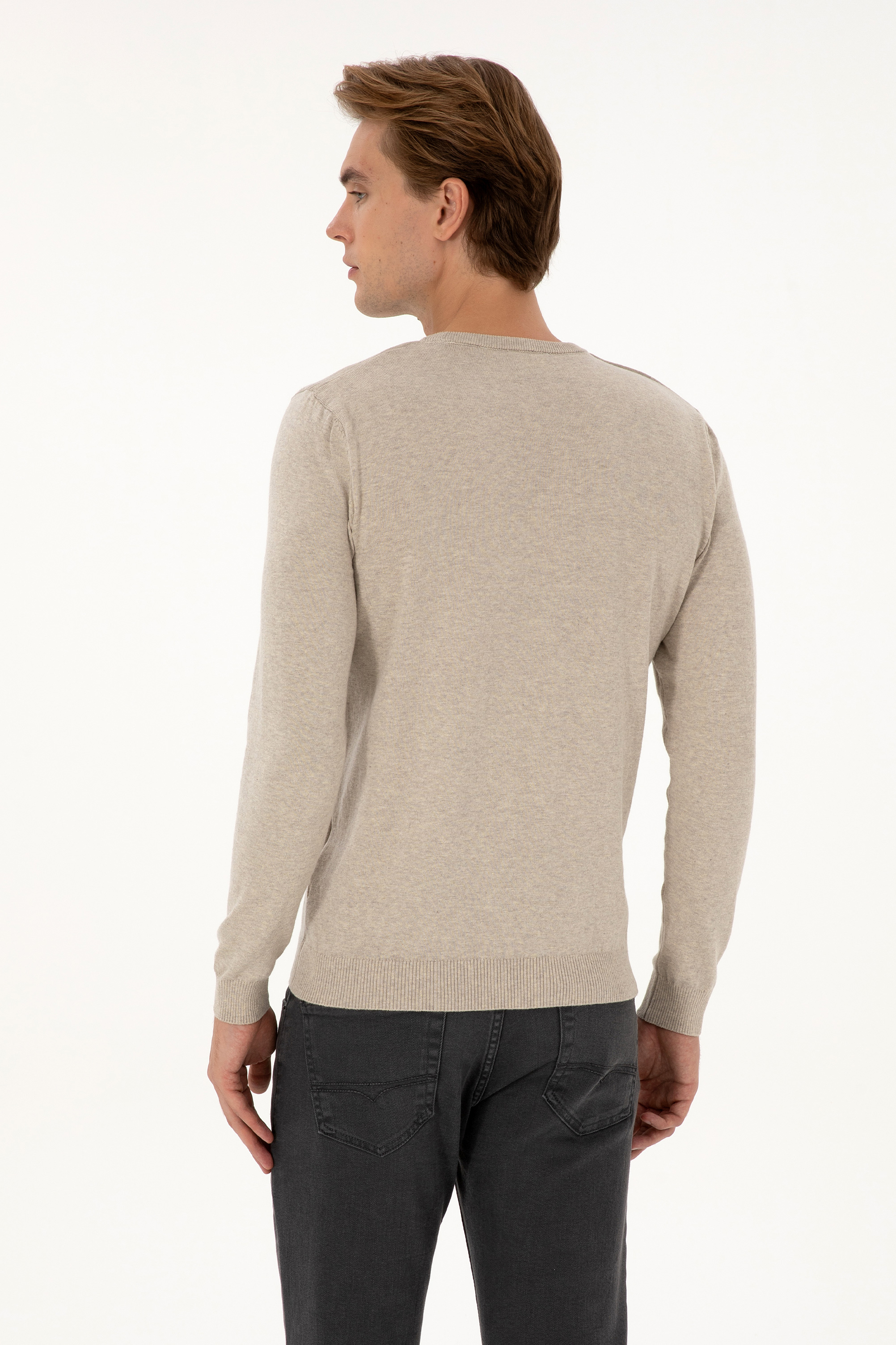 Erkek Slim Fit Bisiklet Yaka Taş Melanj Basic Kazak
