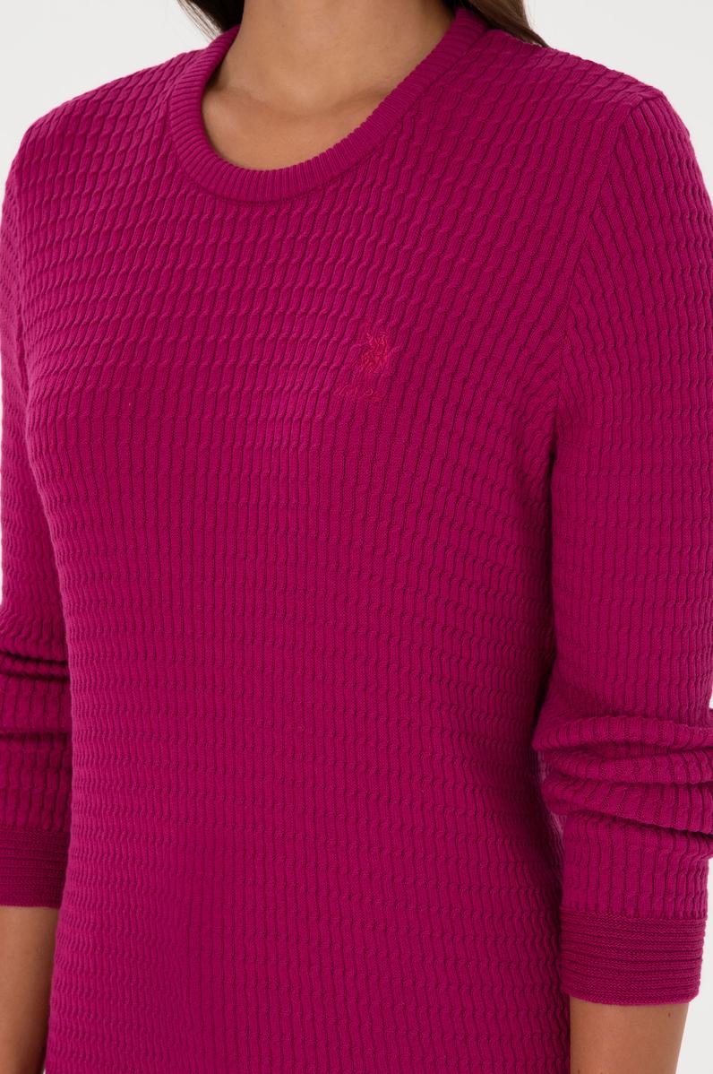 Kadın Fuşya Bisiklet Yaka Basic Kazak