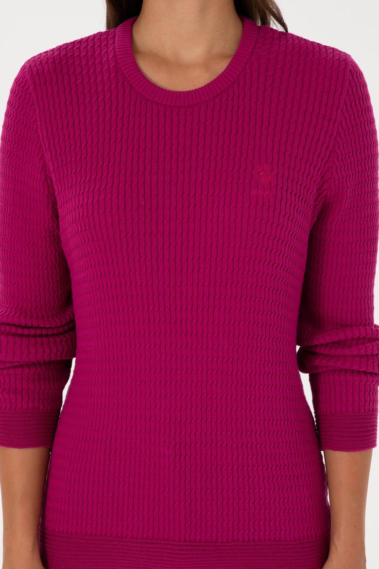 Kadın Fuşya Bisiklet Yaka Basic Kazak - 50307763040