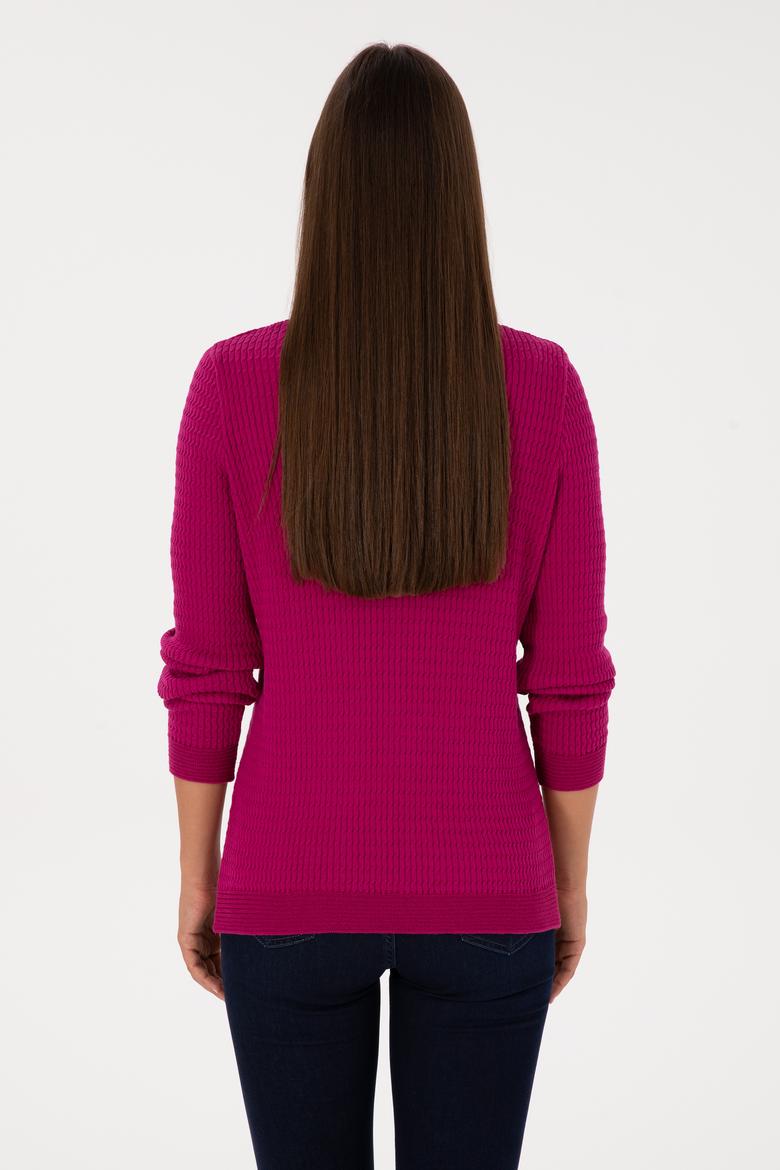 Kadın Fuşya Bisiklet Yaka Basic Kazak - 50307763040