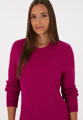 Kadın Fuşya Bisiklet Yaka Basic Kazak - 50307763040