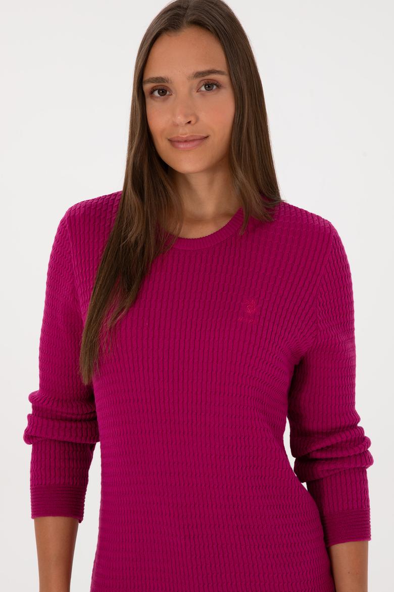 Kadın Fuşya Bisiklet Yaka Basic Kazak - 50307763040