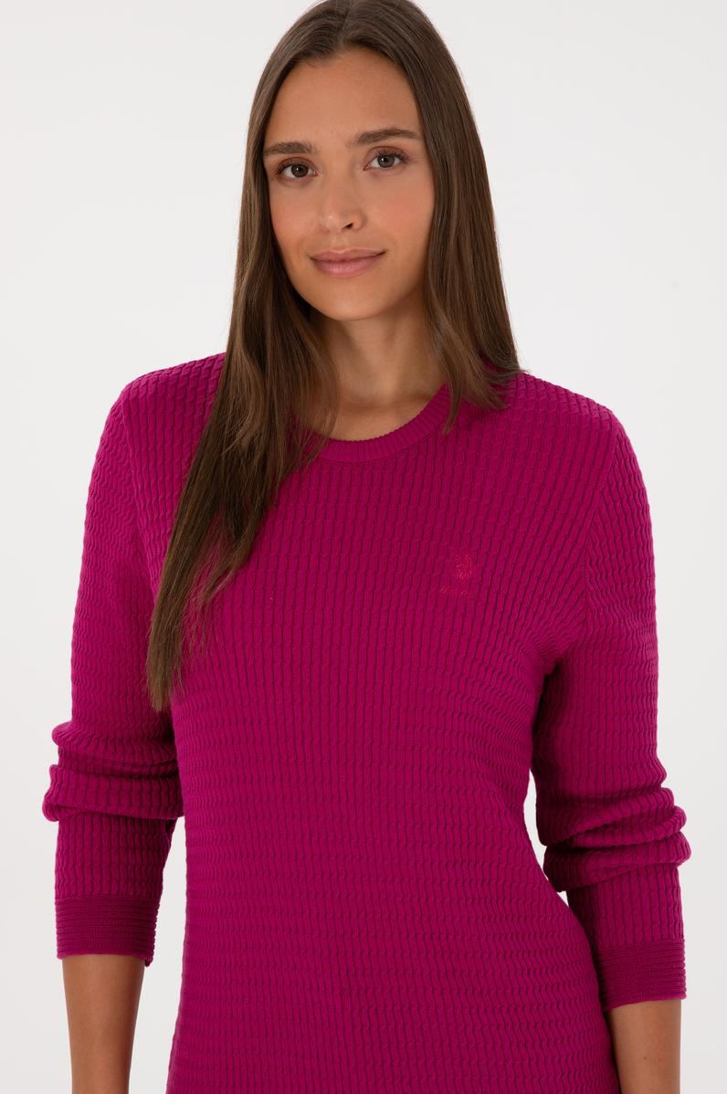 Kadın Fuşya Bisiklet Yaka Basic Kazak