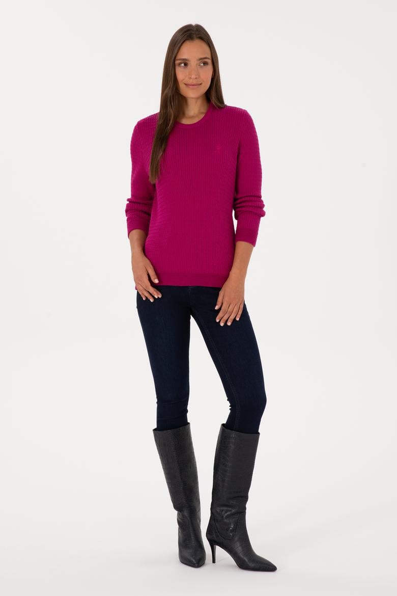 Kadın Fuşya Bisiklet Yaka Basic Kazak - 50307763040