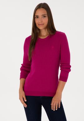 Kadın Fuşya Bisiklet Yaka Basic Kazak - 50307763040