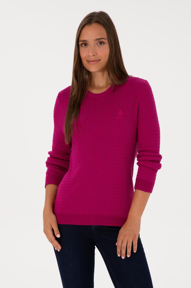 Kadın Fuşya Bisiklet Yaka Basic Kazak