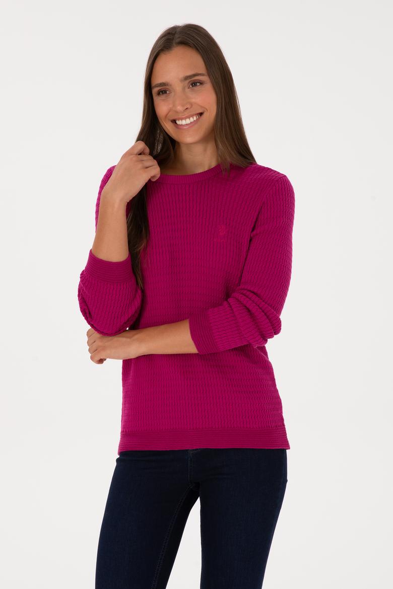 Kadın Fuşya Bisiklet Yaka Basic Kazak - 50307763040