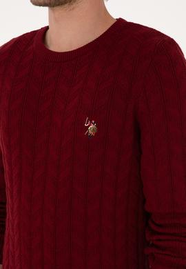 Erkek Slim Fit Bisiklet Yaka Desenli Bordo Kazak - 50307836033