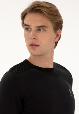 Erkek Slim Fit Bisiklet Yaka Siyah Basic Kazak - 50307779026