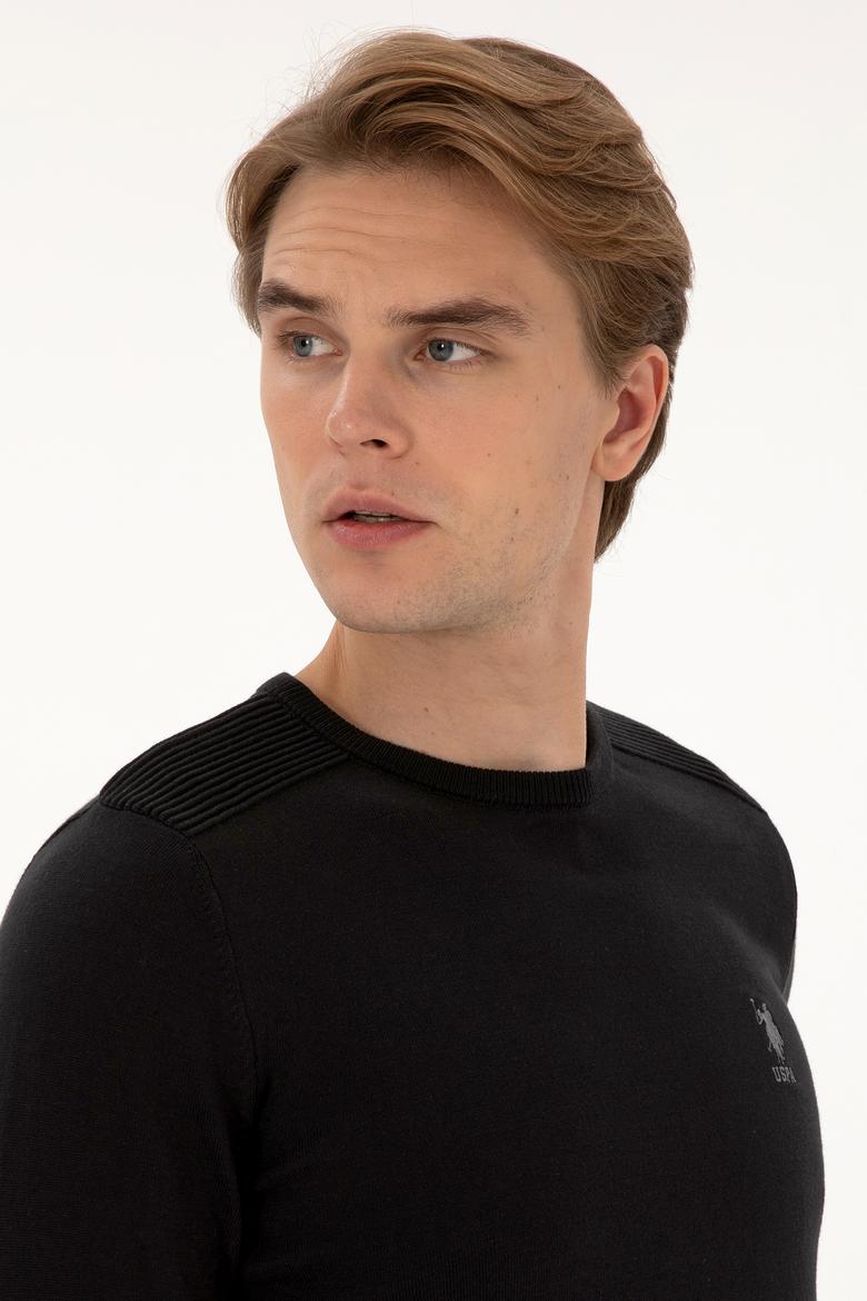 Erkek Slim Fit Bisiklet Yaka Siyah Basic Kazak - 50307779026