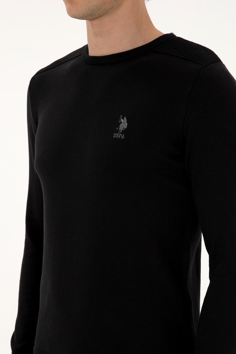 Erkek Slim Fit Bisiklet Yaka Siyah Basic Kazak - 50307779026