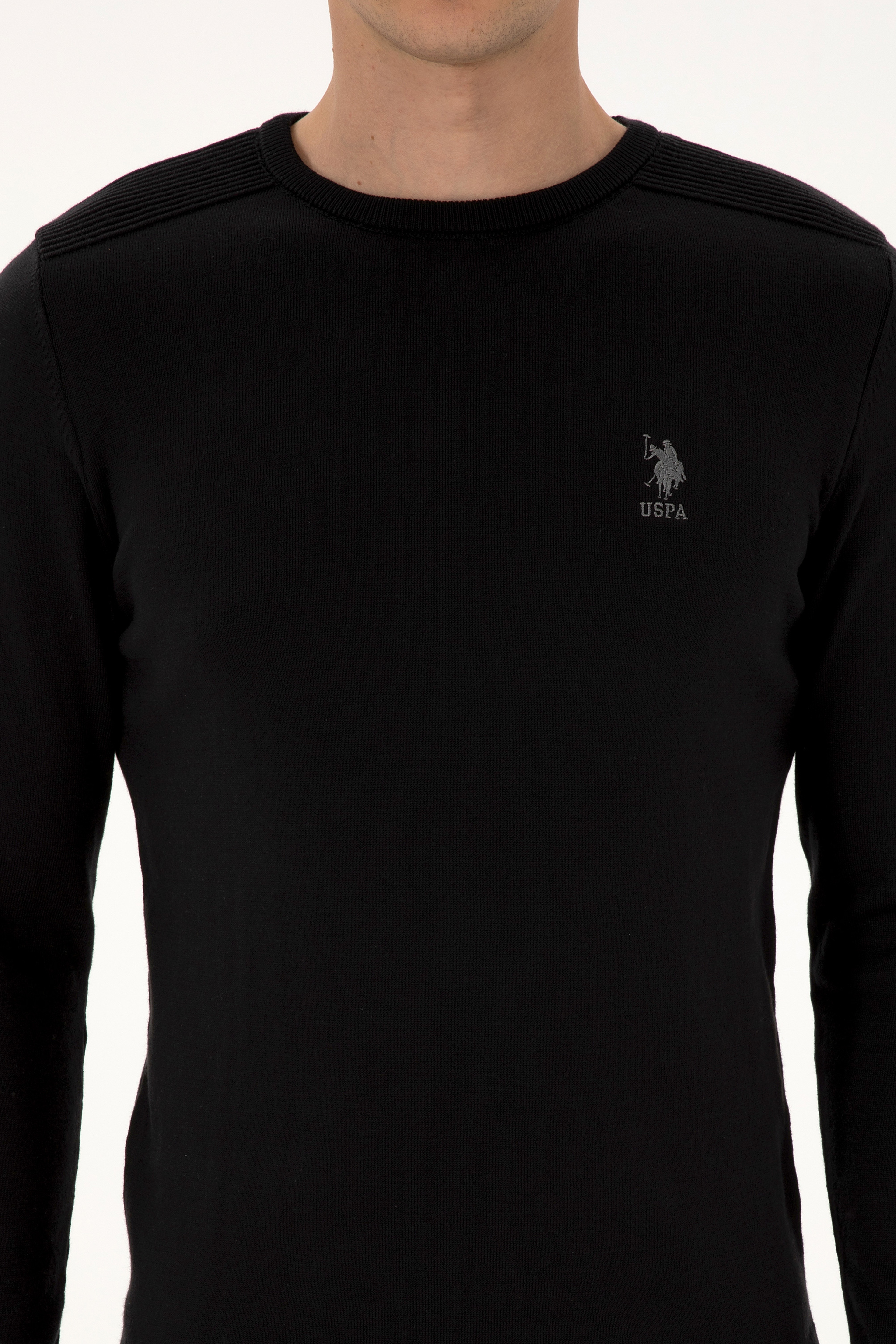 Erkek Slim Fit Bisiklet Yaka Siyah Basic Kazak - Image 6