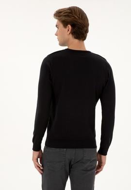 Erkek Slim Fit Bisiklet Yaka Siyah Basic Kazak - 50307779026