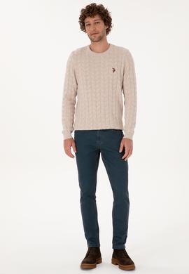 Erkek Slim Fit Bisiklet Yaka Desenli Taş Melanj Kazak - 50307836051