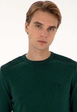 Erkek Slim Fit Bisiklet Yaka Yeşil Basic Kazak - 50307779139