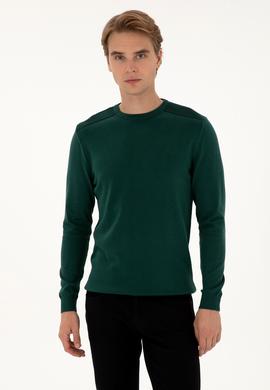 Erkek Slim Fit Bisiklet Yaka Yeşil Basic Kazak - 50307779139