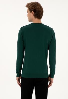 Erkek Slim Fit Bisiklet Yaka Yeşil Basic Kazak - 50307779139