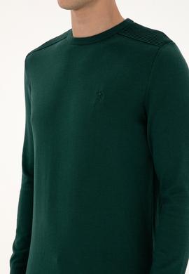 Erkek Slim Fit Bisiklet Yaka Yeşil Basic Kazak - 50307779139