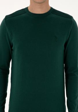 Erkek Slim Fit Bisiklet Yaka Yeşil Basic Kazak - 50307779139