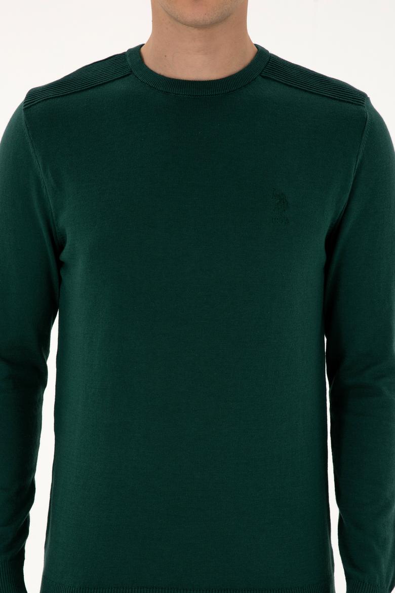 Erkek Slim Fit Bisiklet Yaka Yeşil Basic Kazak - 50307779139