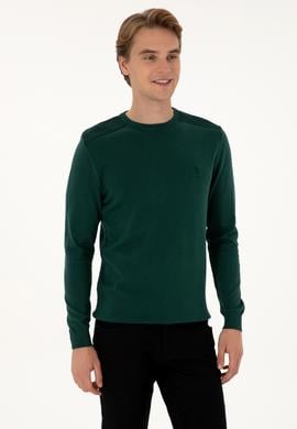 Erkek Slim Fit Bisiklet Yaka Yeşil Basic Kazak - 50307779139