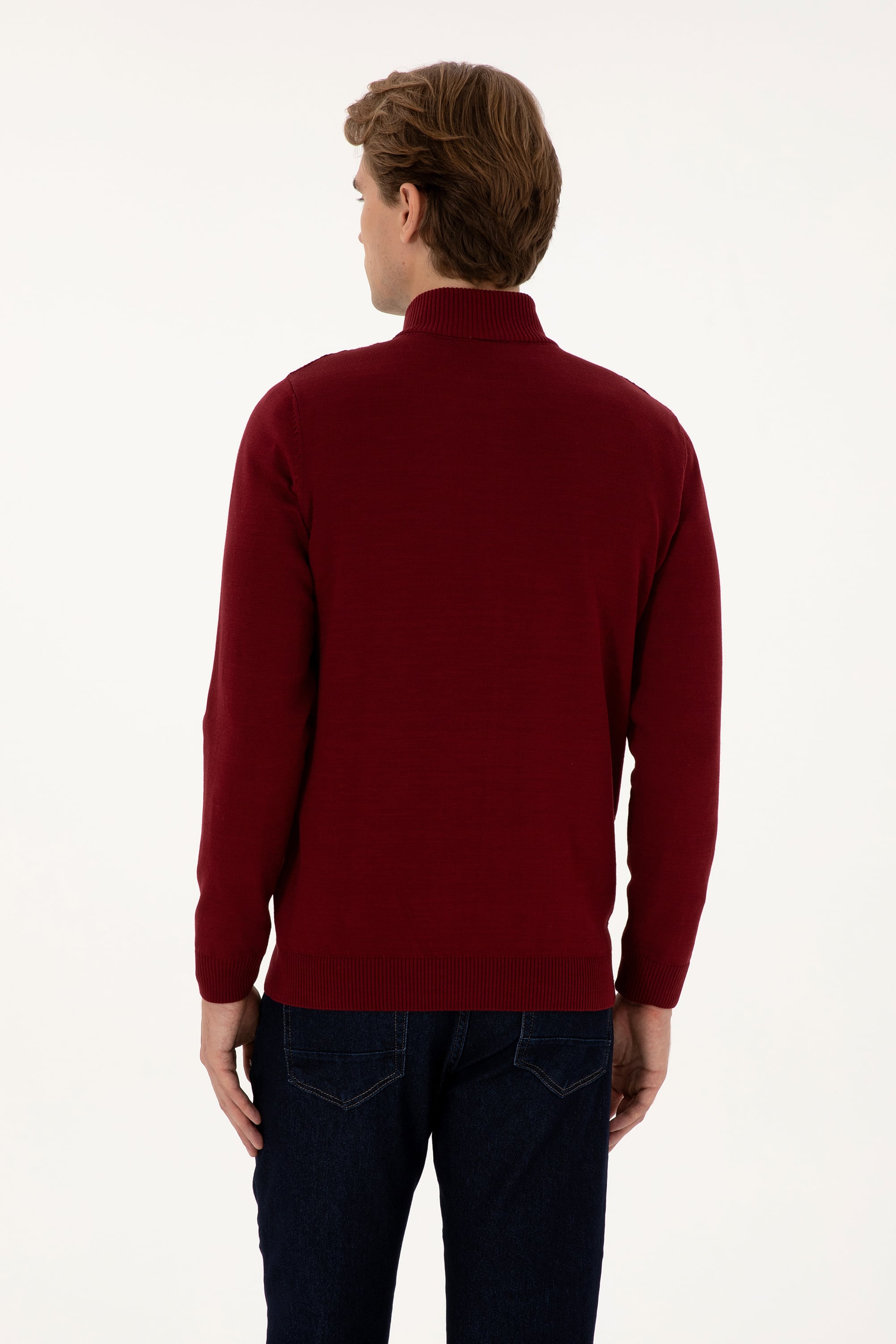 Erkek Bordo Basic Triko Hırka - Image 5