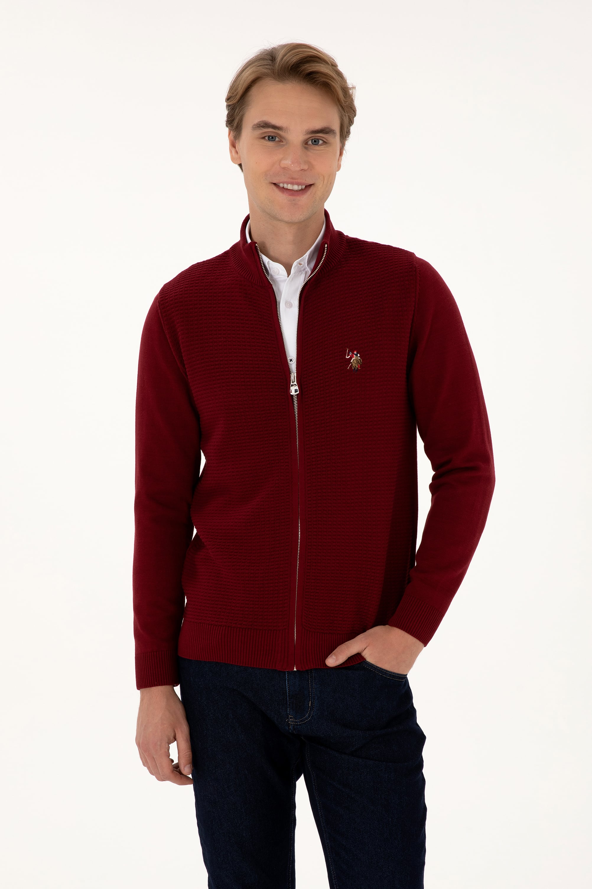 Erkek Bordo Basic Triko Hırka
