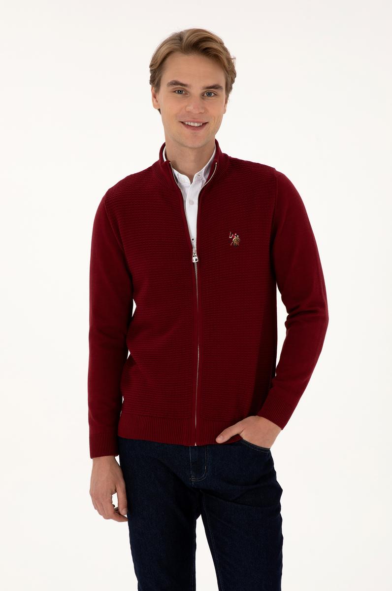 Erkek Bordo Basic Triko Hırka