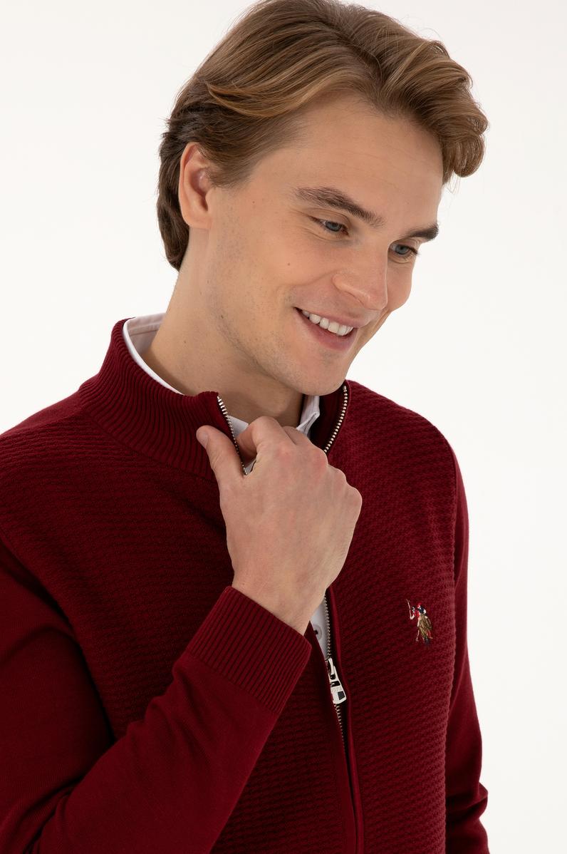 Erkek Bordo Basic Triko Hırka