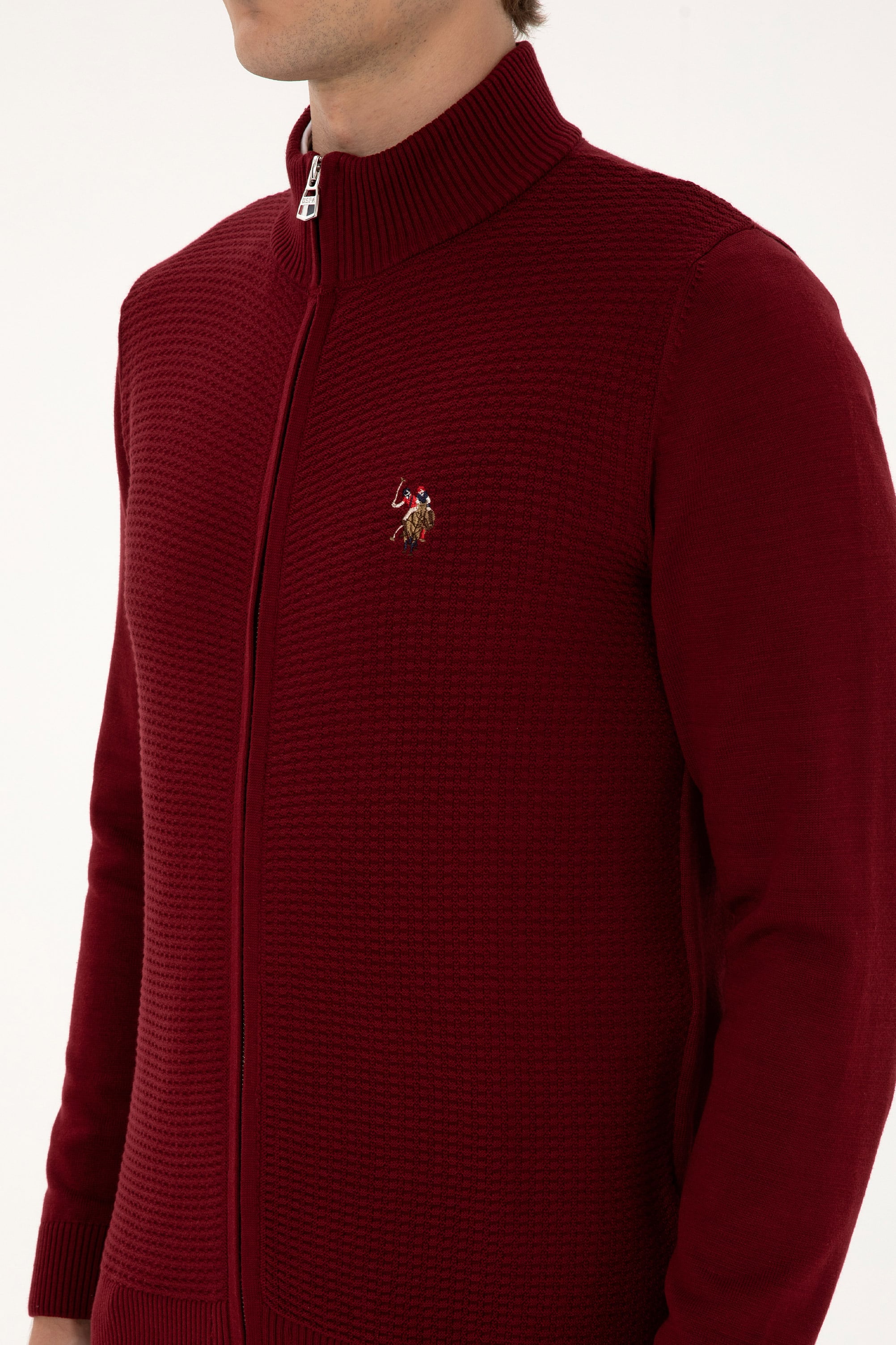 Erkek Bordo Basic Triko Hırka - Image 7
