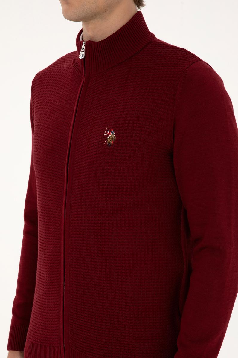 Erkek Bordo Basic Triko Hırka