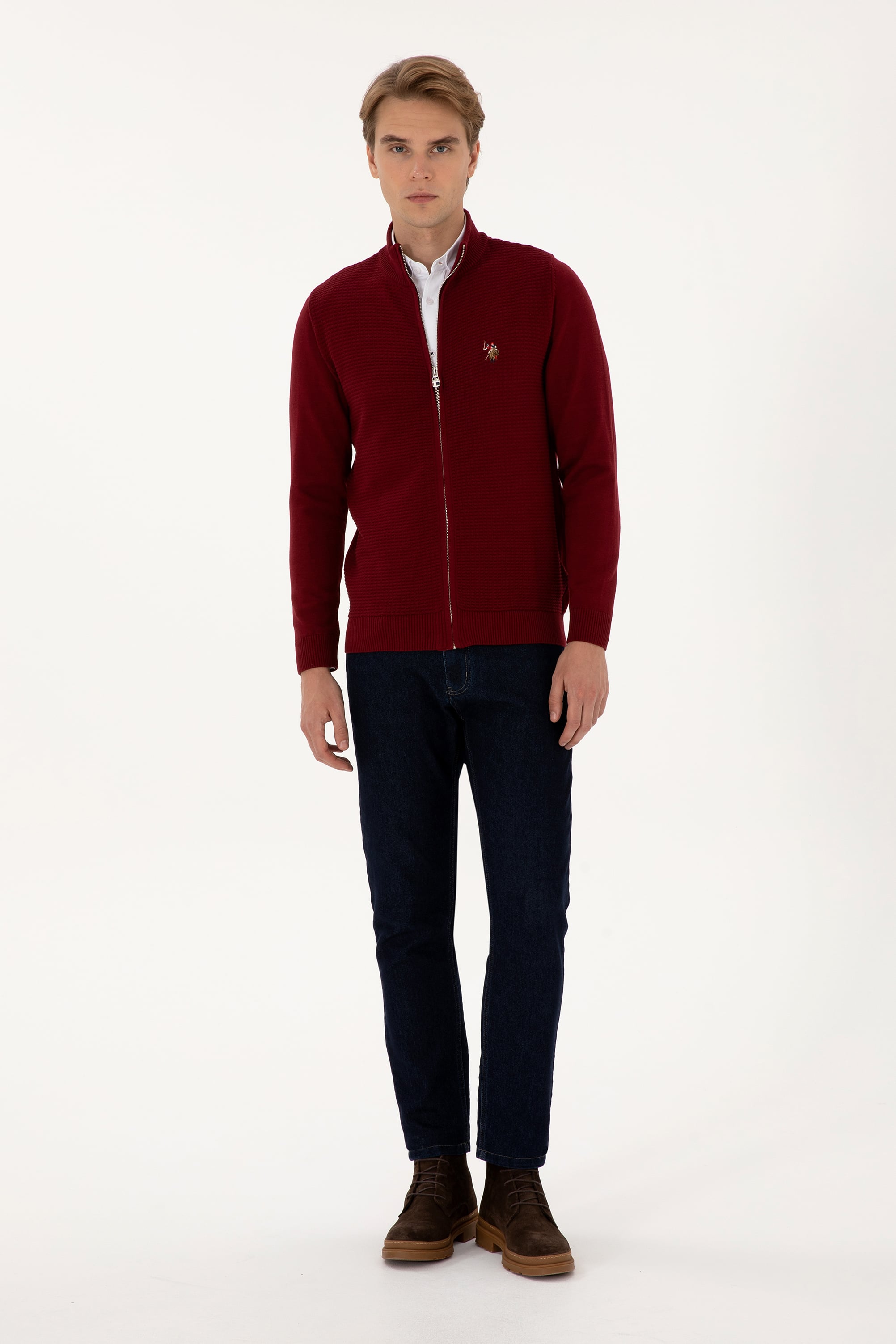 Erkek Bordo Basic Triko Hırka - Image 4