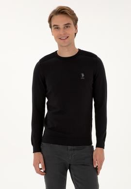 Erkek Slim Fit Bisiklet Yaka Siyah Basic Kazak - 50307779026