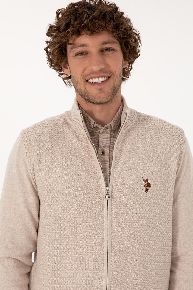 Erkek Taş Melanj Basic Triko Hırka