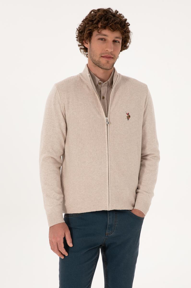 Erkek Taş Melanj Basic Triko Hırka