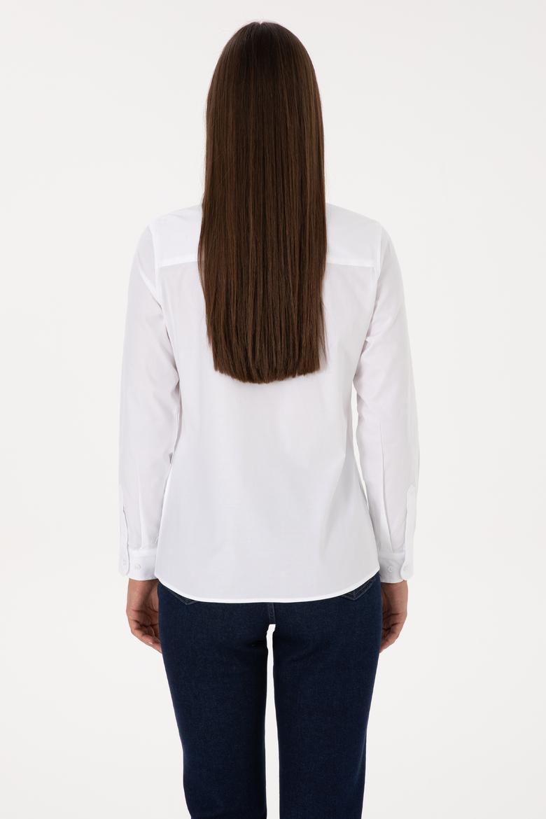 Kadın Beyaz Uzun Kollu Basic Gömlek - 50308023013