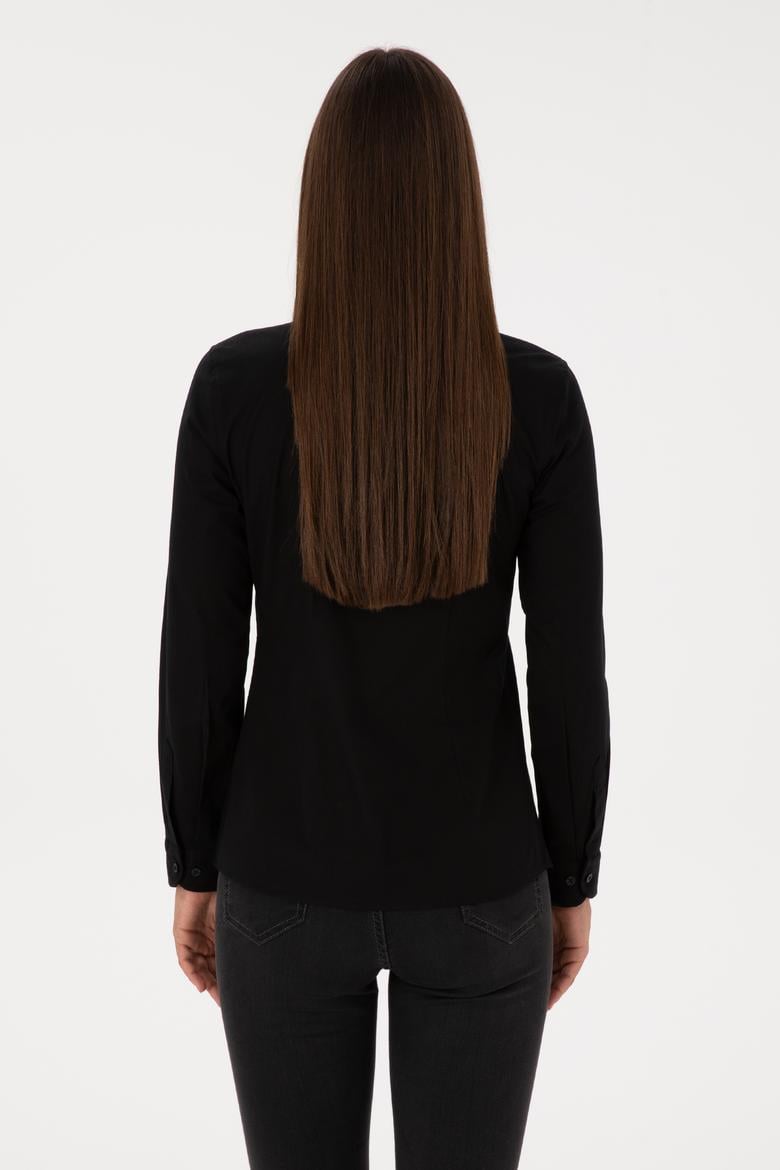 Kadın Siyah Uzun Kollu Basic Gömlek - 50307989030