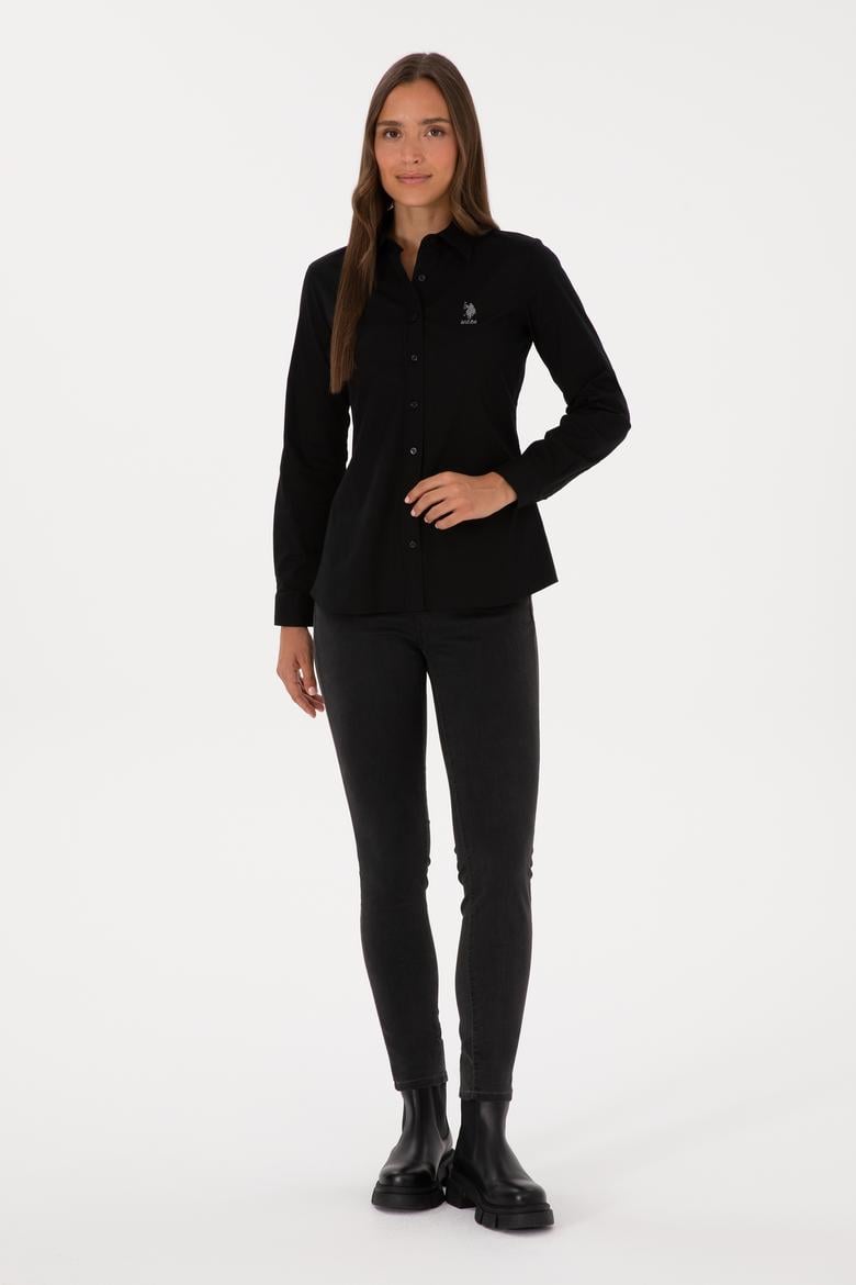 Kadın Siyah Uzun Kollu Basic Gömlek - 50307989030