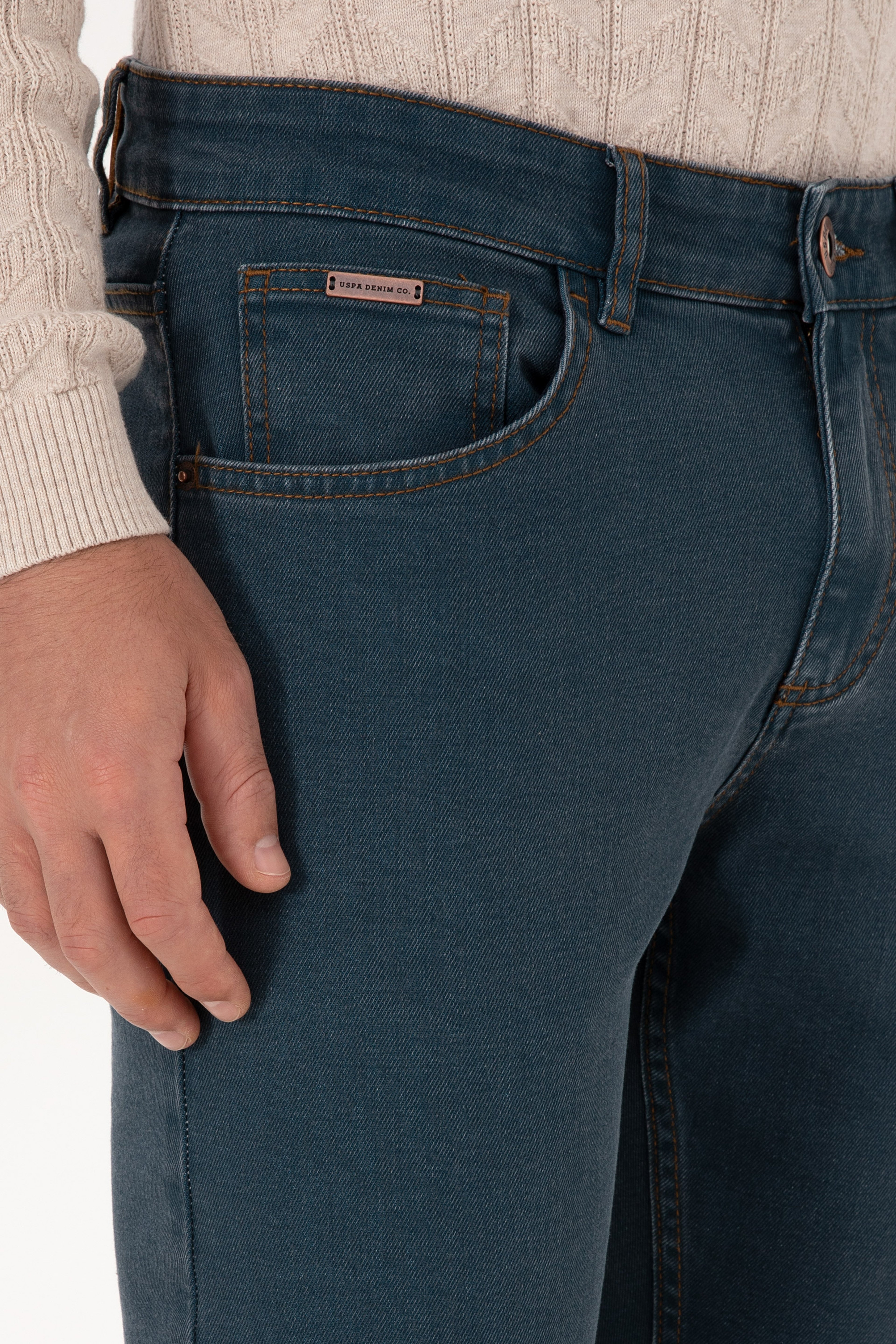 Erkek Koyu Mavi Slim Fit Petrol Jean Pantolon - Image 5