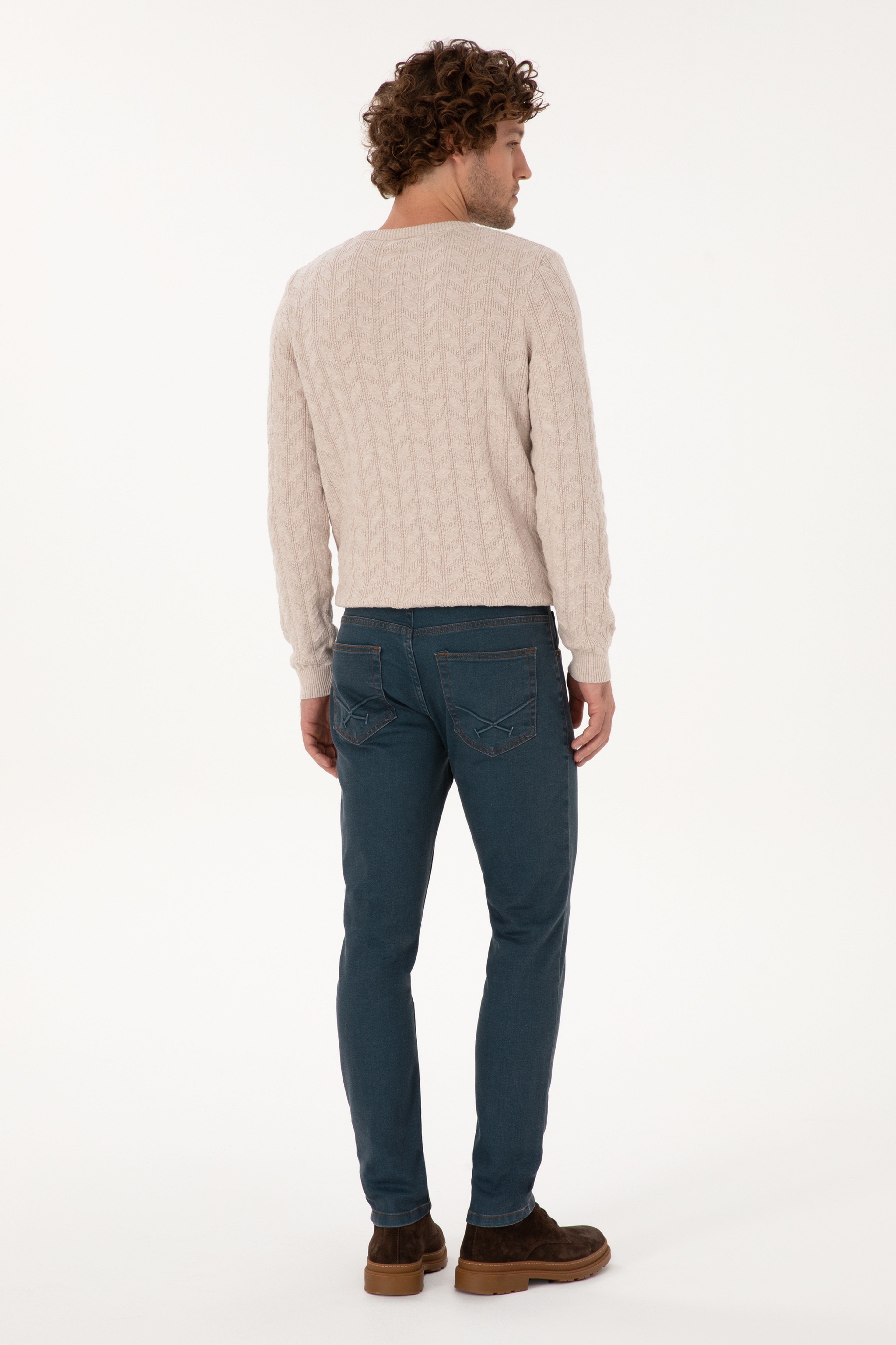 Erkek Koyu Mavi Slim Fit Petrol Jean Pantolon